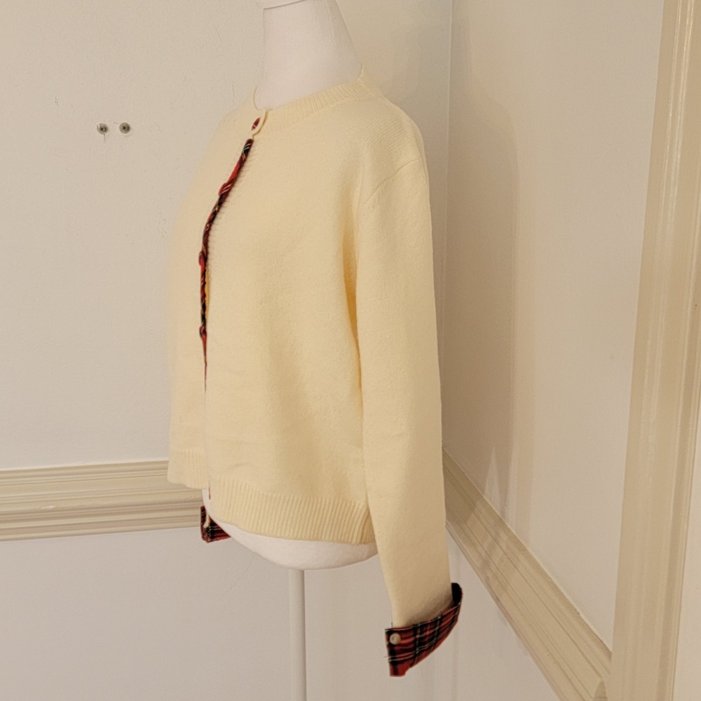 Entro Cardigan Sweater Tartan Plaid Trim Button Front Preppy Holiday Women's S - Picture 3 of 10